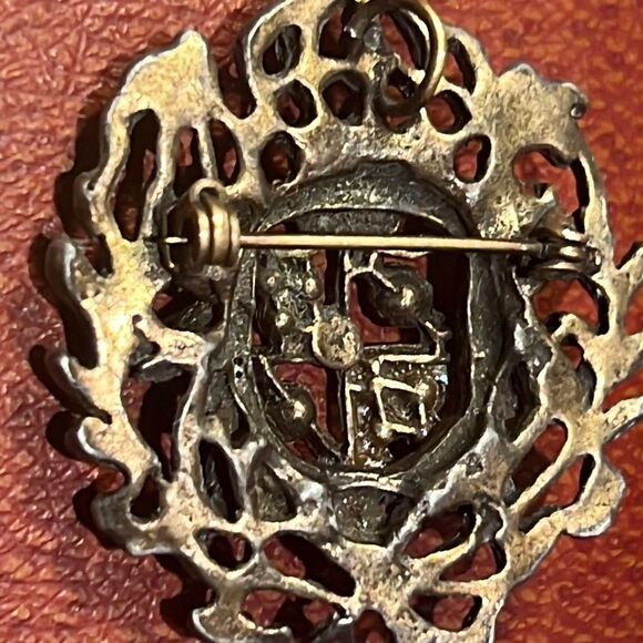 Antique Edwardian Coat of Arms Shield Crest Pink Garnet Emerald Pearls Brooch - Picture 2 of 12